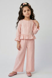 Girls Nylon Viscose Co-ord Set in Peach