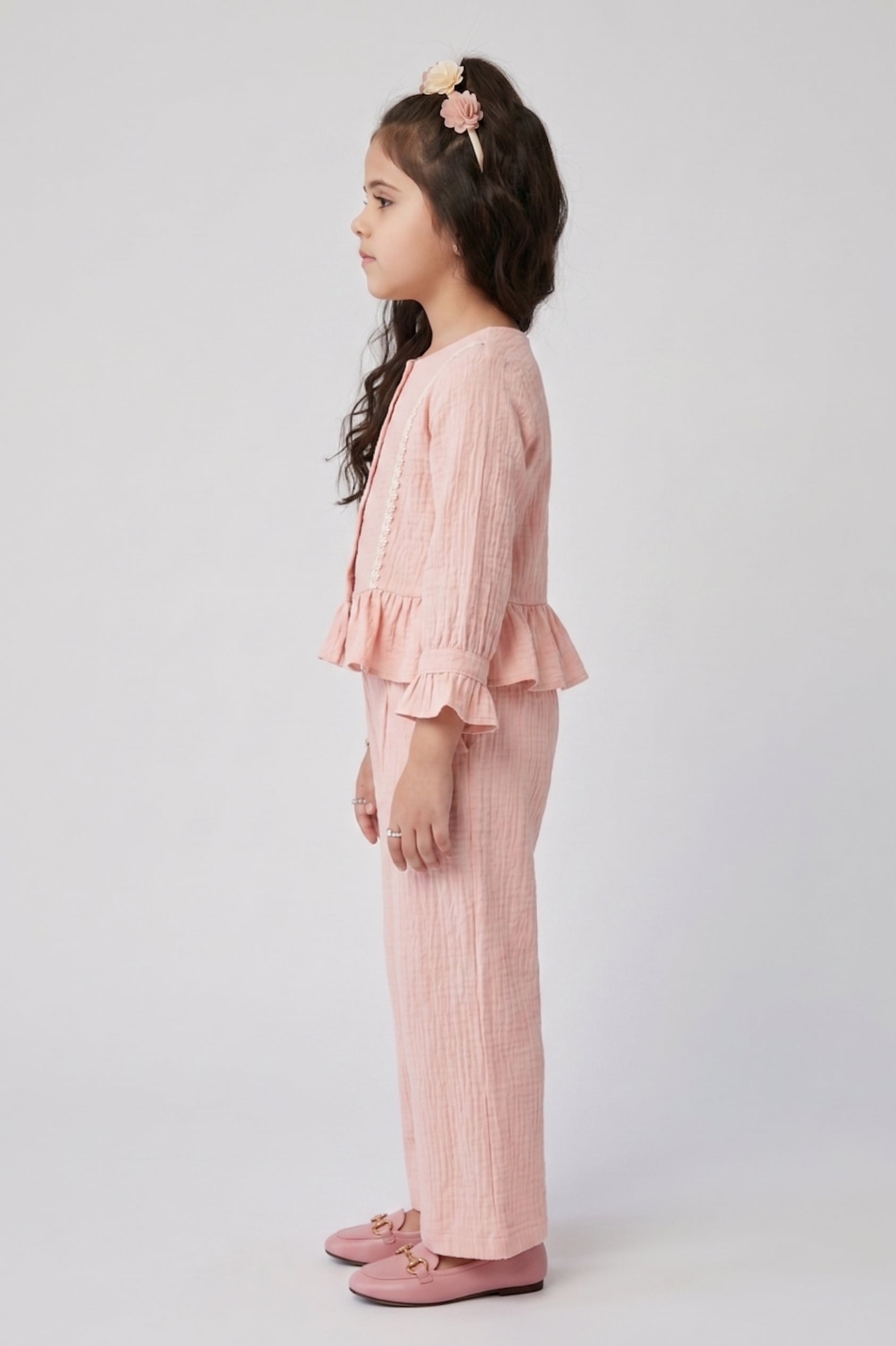 Girls Nylon Viscose Co-ord Set in Peach