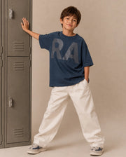 Boys Dark Teal Oversized Half-Sleeve Graphic Print Cotton T-Shirt