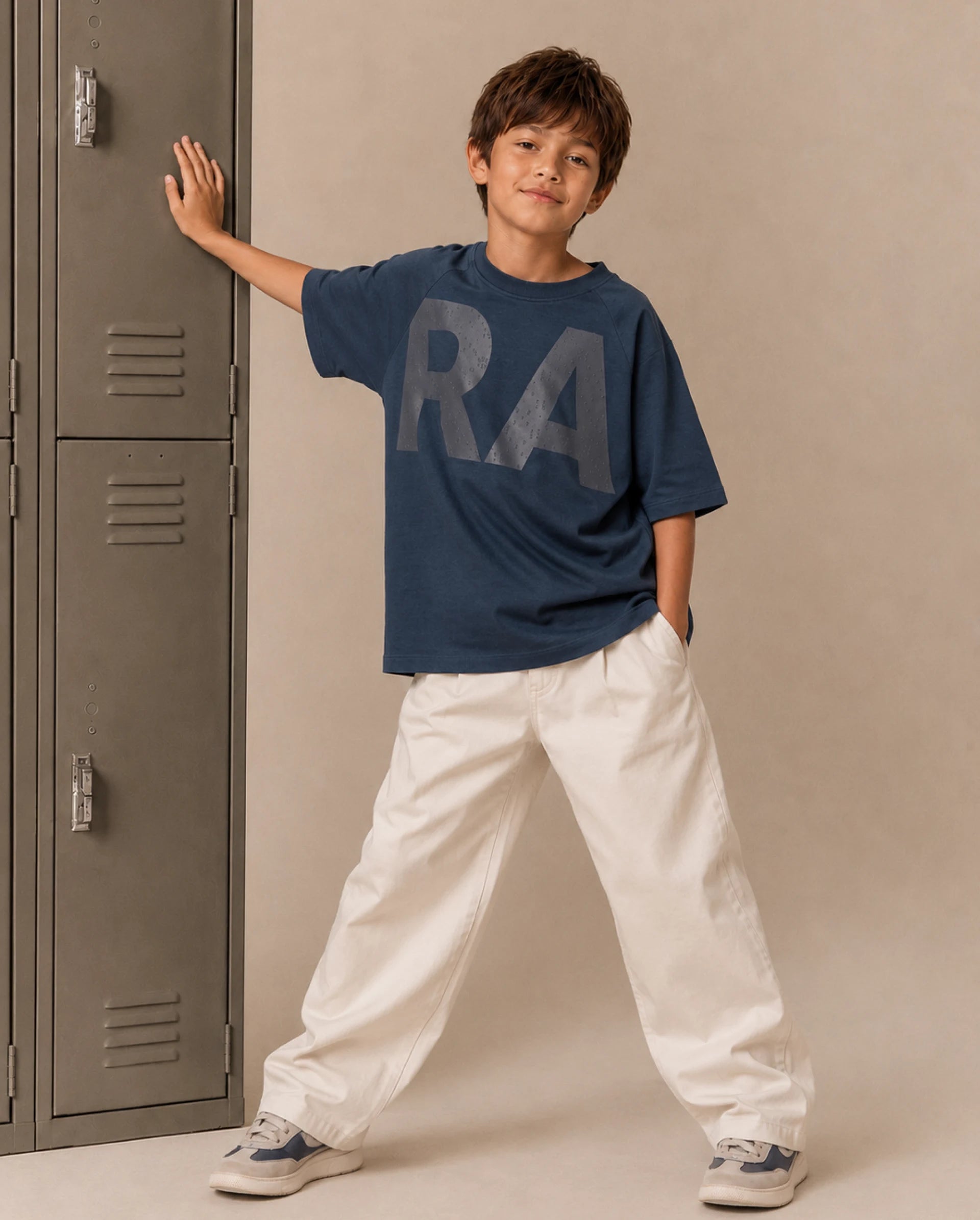 Boys Dark Teal Oversized Half-Sleeve Graphic Print Cotton T-Shirt