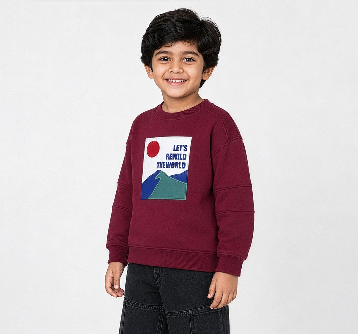 Knit Sweatshirt with Applique Patch Maroon