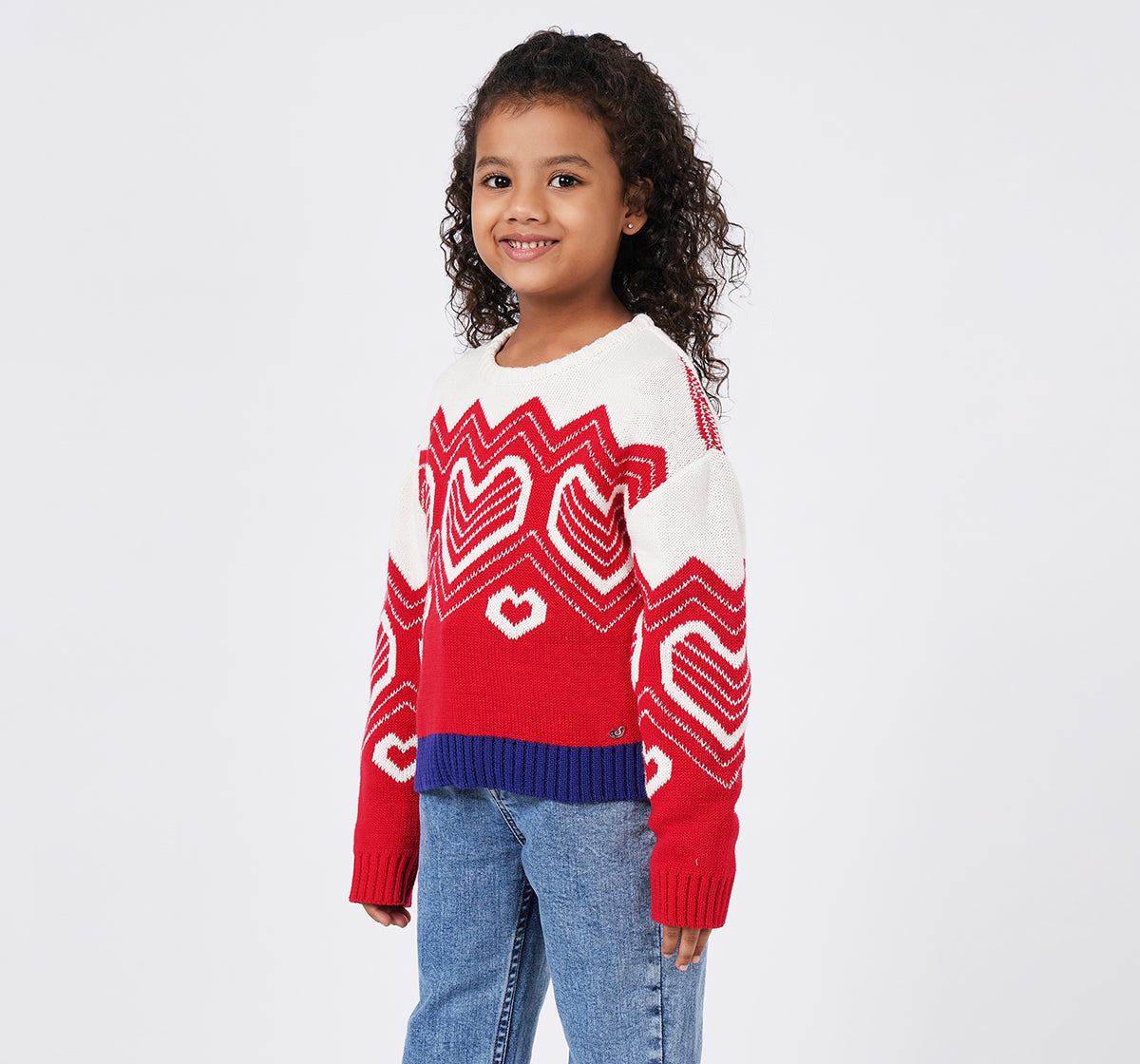 Sweater with Heart Jacquard Red