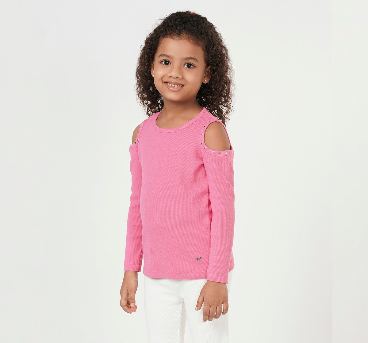 Cold Shoulder Rib T Shirt Pink