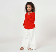 Drop Shoulder Sweater with Side Slit Red