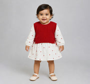 2 Piece- Flatknit Vest with Emb. Dress Red