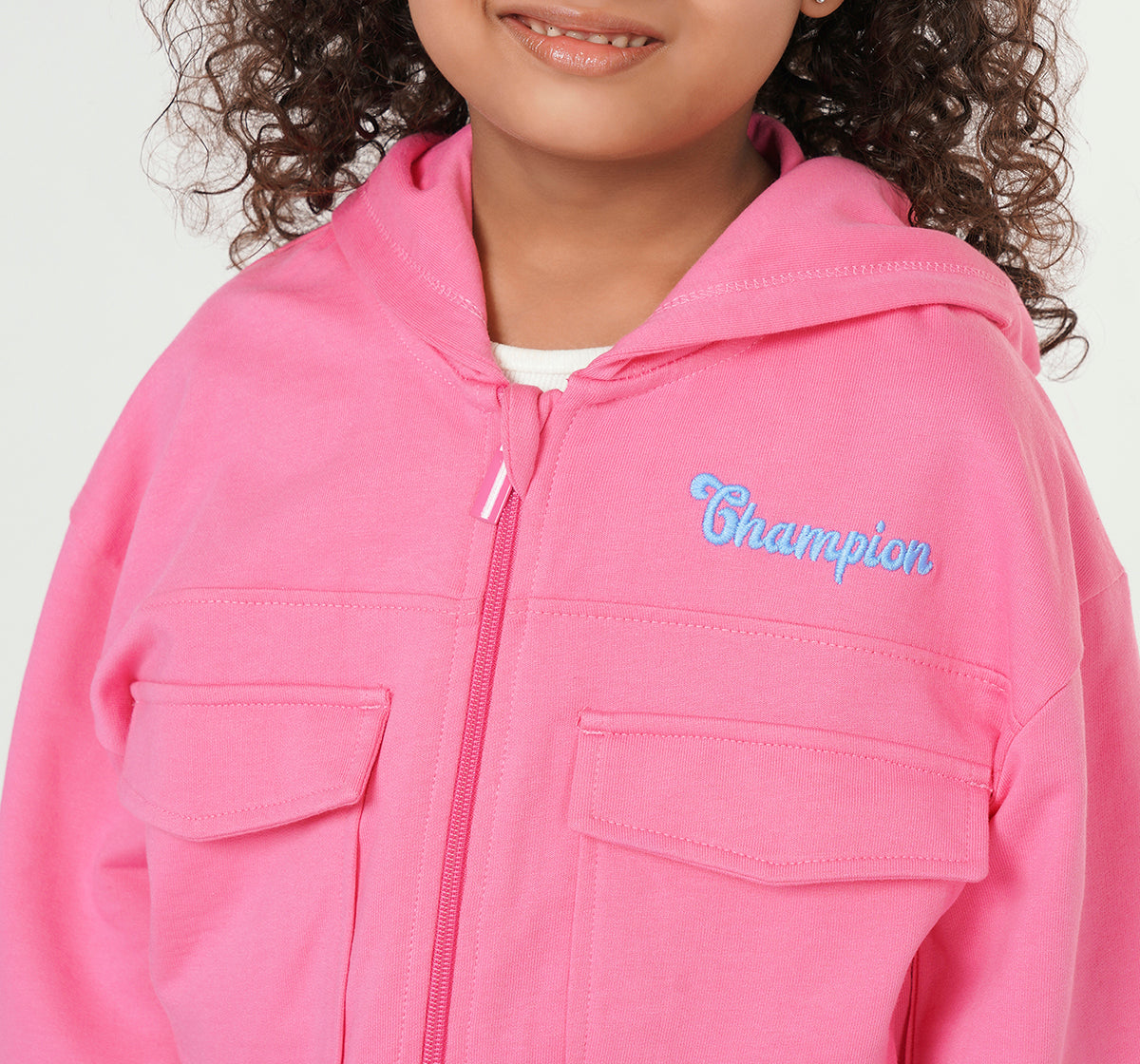 Girls Pink Hooded Fleece Jacket with Utility Pockets