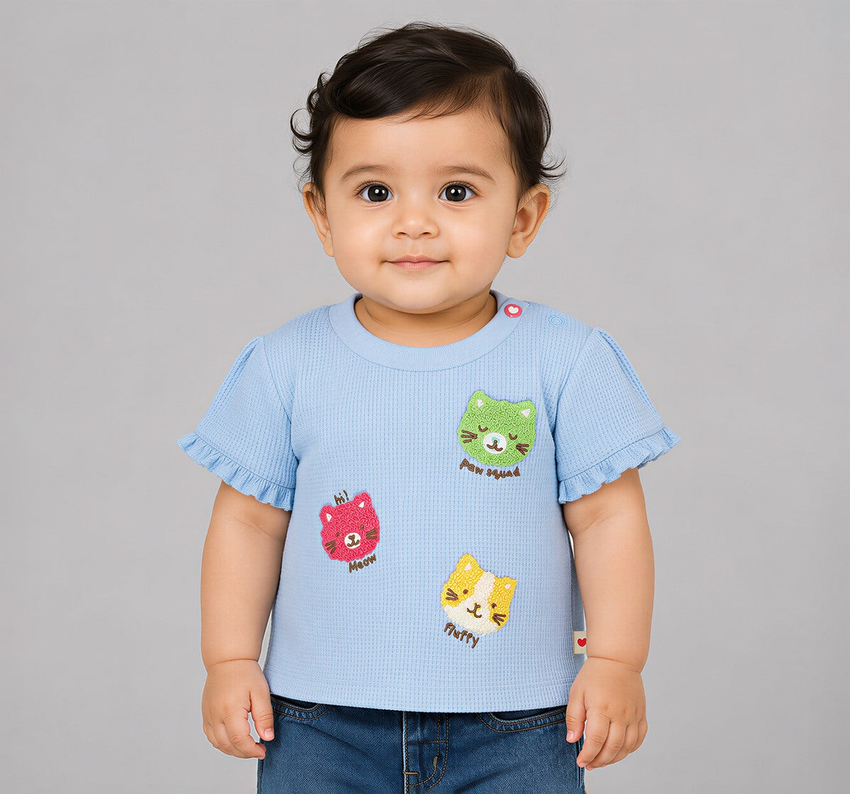 Waffle Tee with Terry Embroidery Blue