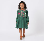 Embroidered Dress with Sleeveless Jacket Green