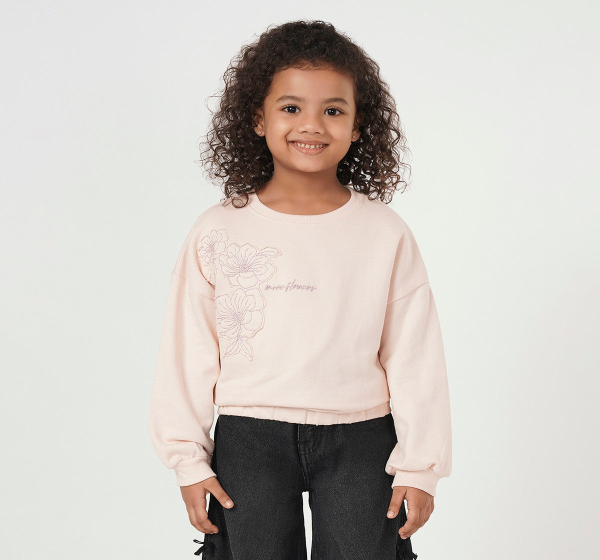 Balloon Hem Sweatshirt with Applique Pink Relaxed Fit