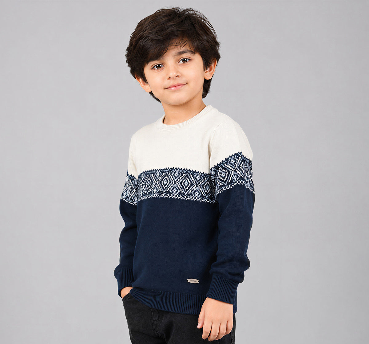 Flat Knit Jacquard Sweater Blue