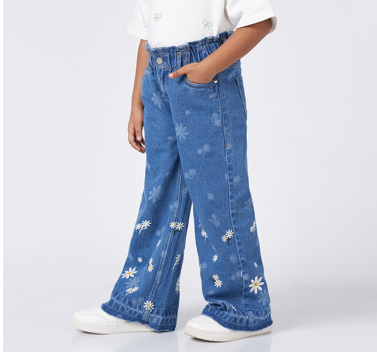 Wide Leg Fit with Laser Print Blue