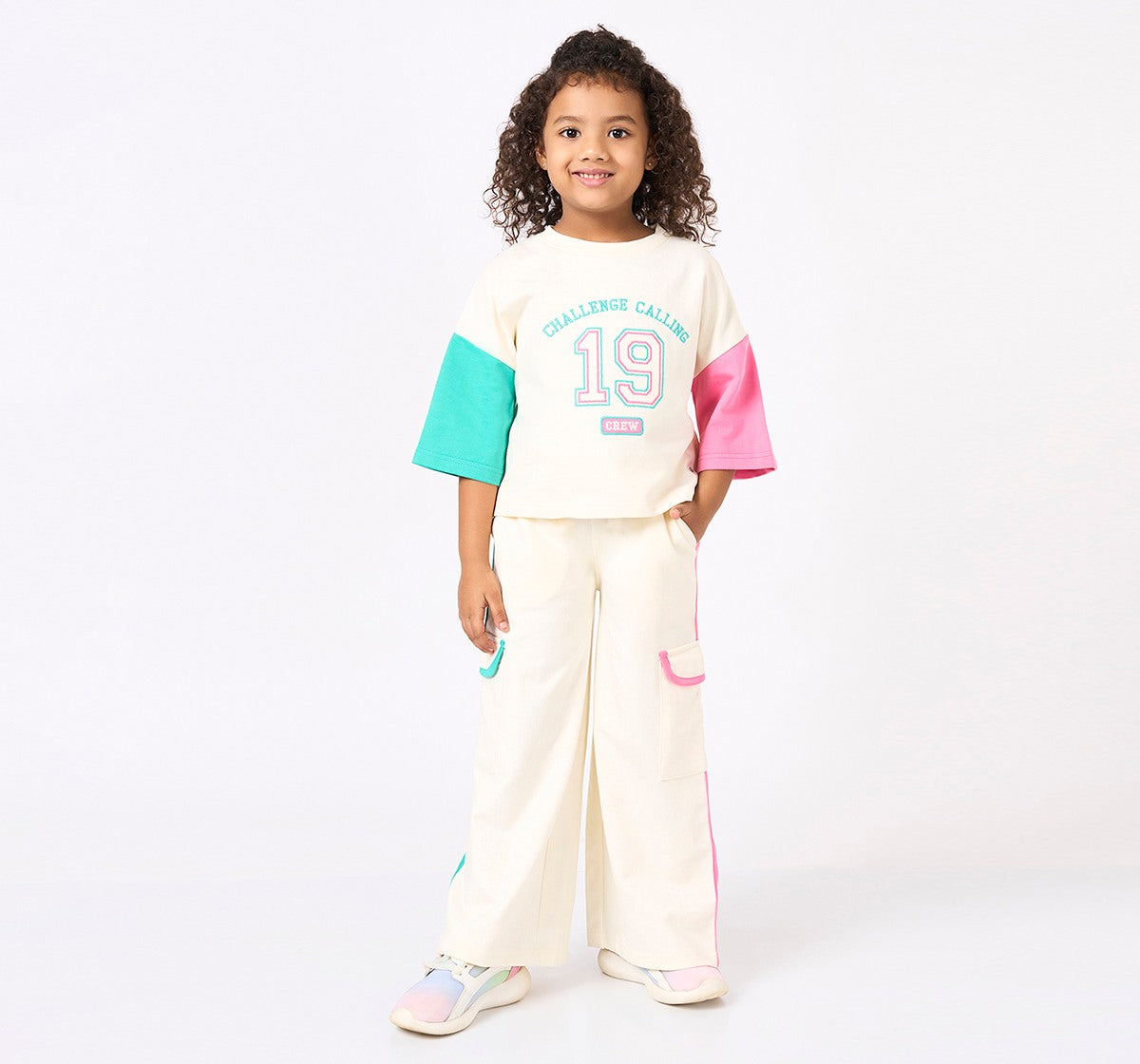 Colour Block Tee with Jogger Set Off White