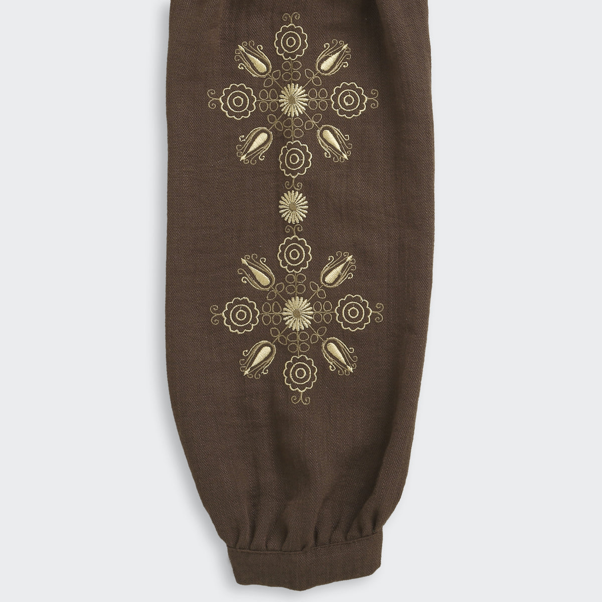 Girls Brown Embroidered Full-Sleeve Cotton Top