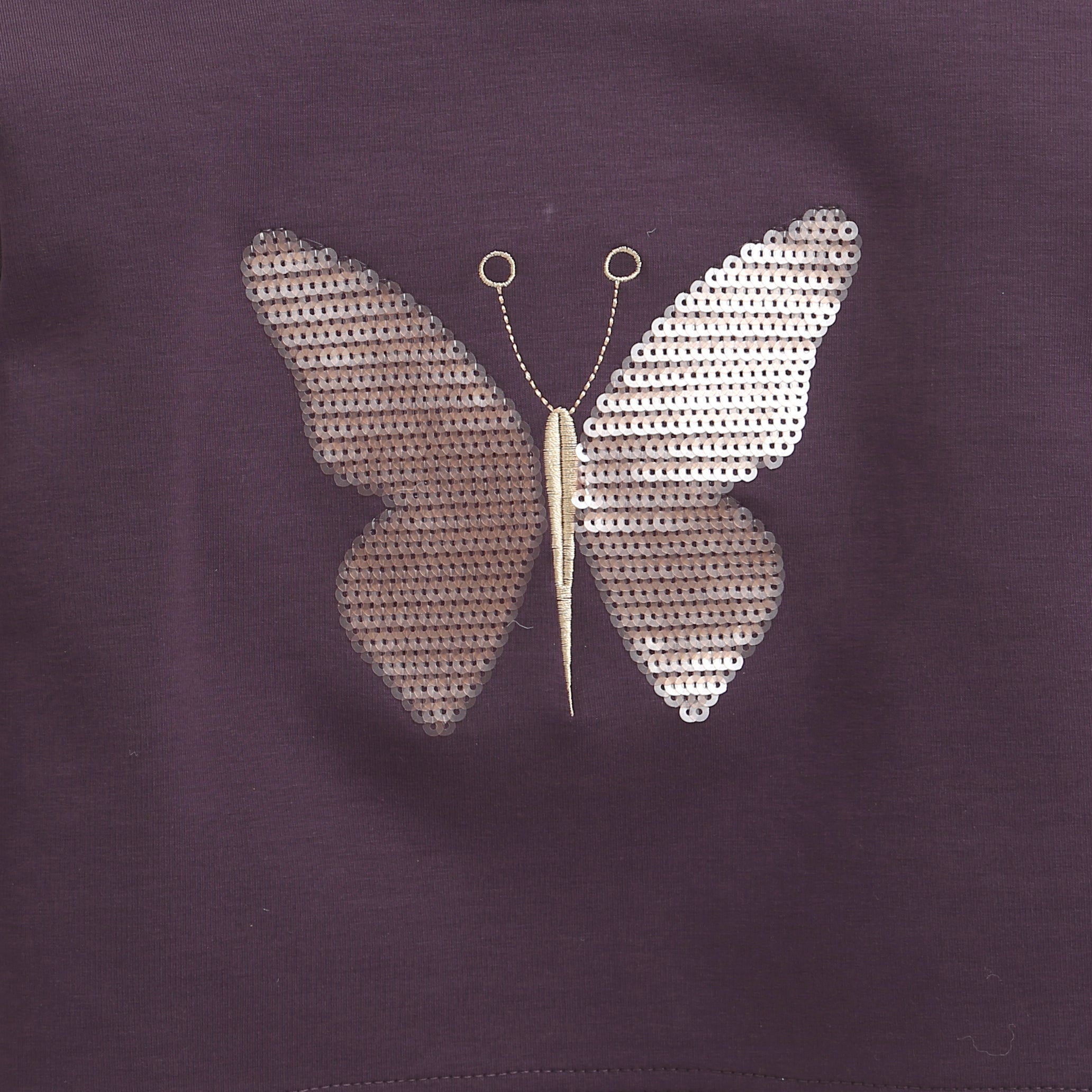 Girls Purple Embroidered Regular-Fit Medium-Sleeve Crop Top