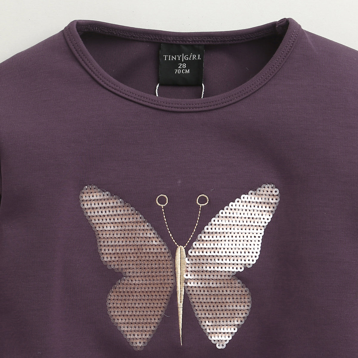 Girls Purple Embroidered Regular-Fit Medium-Sleeve Crop Top