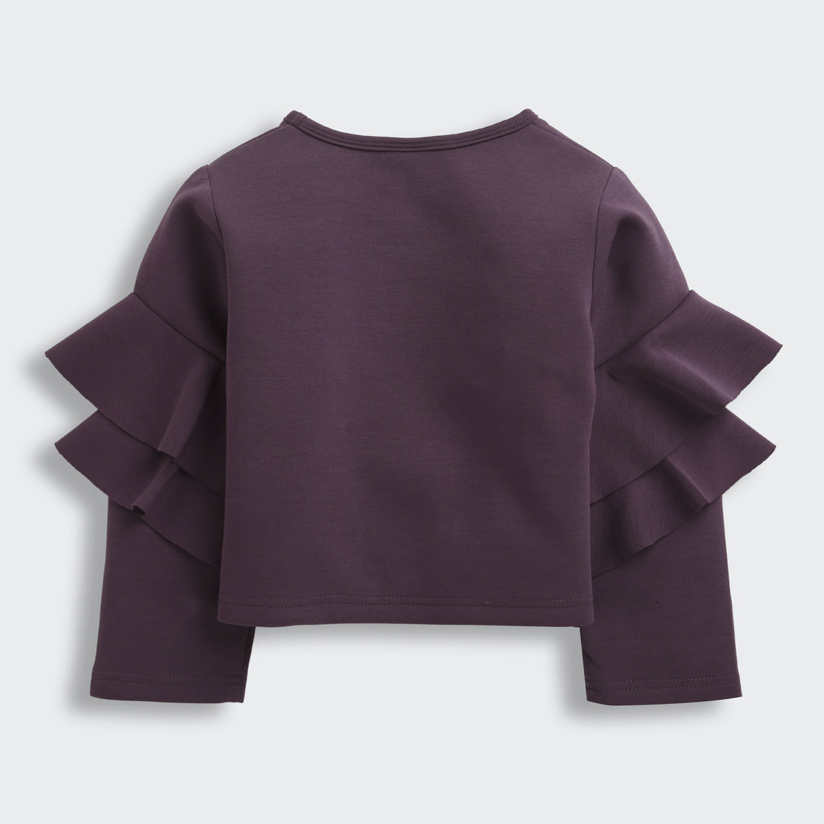 Girls Purple Embroidered Regular-Fit Medium-Sleeve Crop Top
