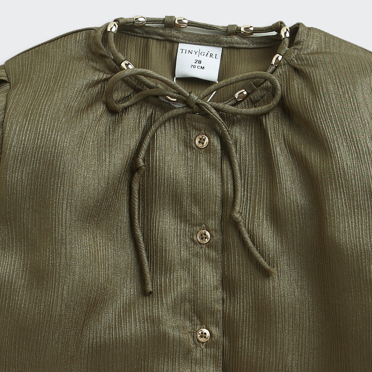 Girls Olive Green Self-Textured Regular-Fit Full-Sleeve Top