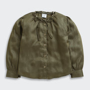 Girls Olive Green Self-Textured Regular-Fit Full-Sleeve Top