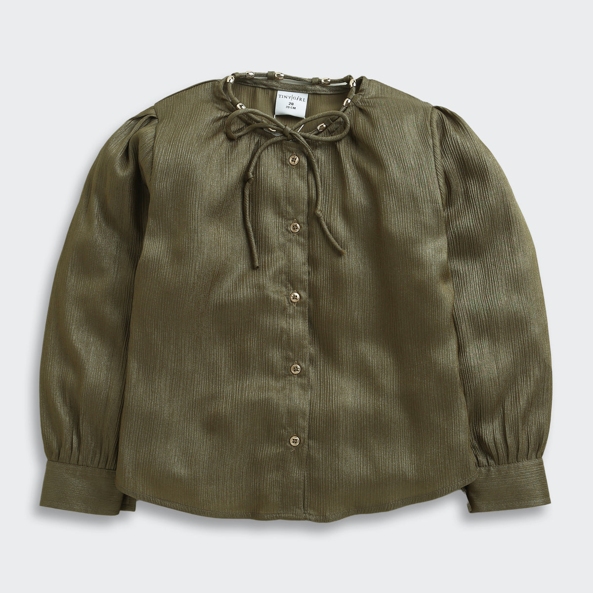 Girls Olive Green Self-Textured Regular-Fit Full-Sleeve Top