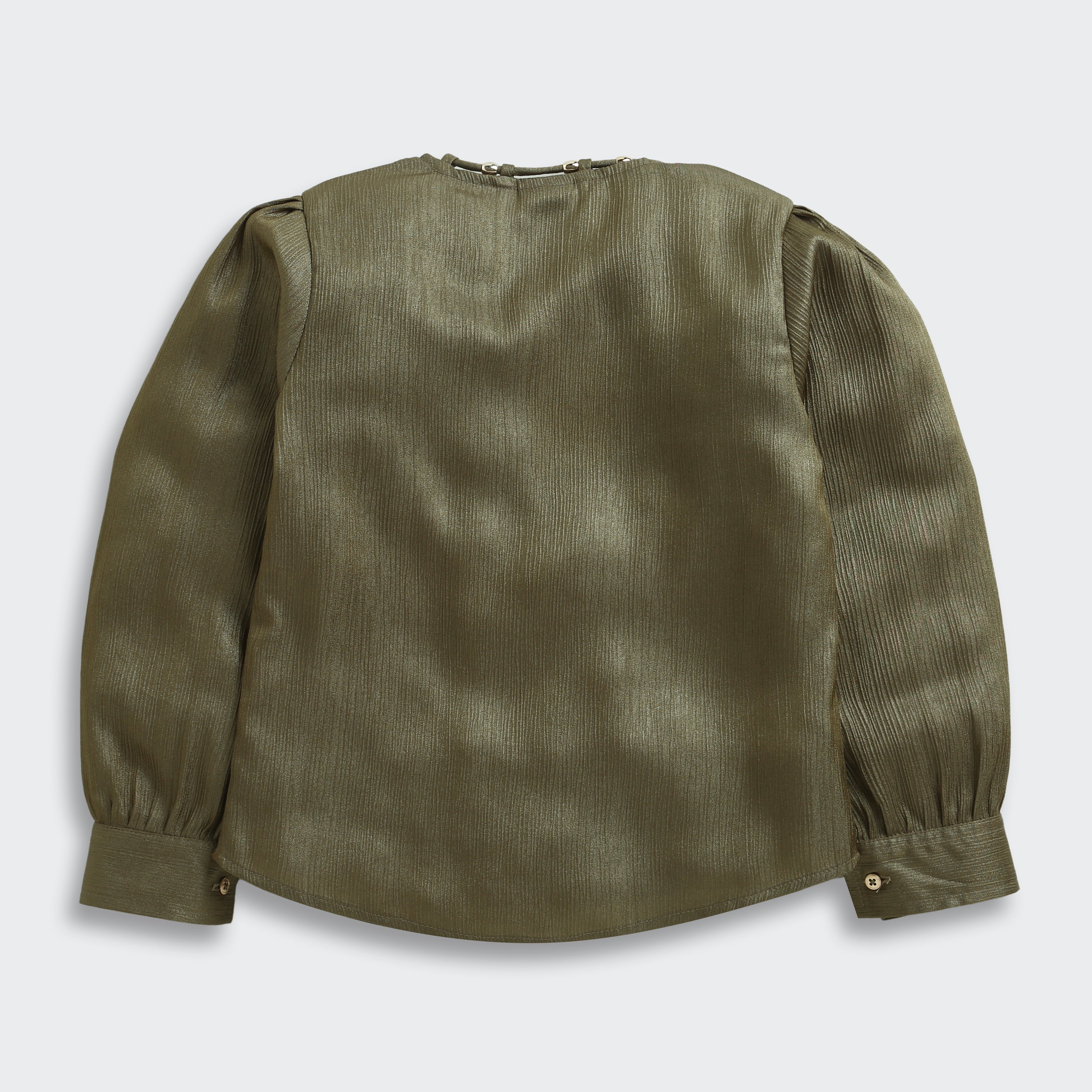 Girls Olive Green Self-Textured Regular-Fit Full-Sleeve Top