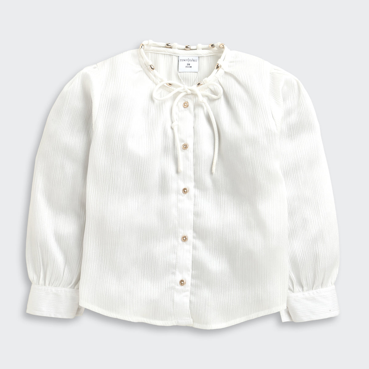 Girls White Self-Textured Regular-Fit Full-Sleeve Top