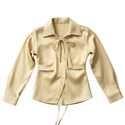 Girls Light Mustard Self-Textured Collared Regular-Fit Top