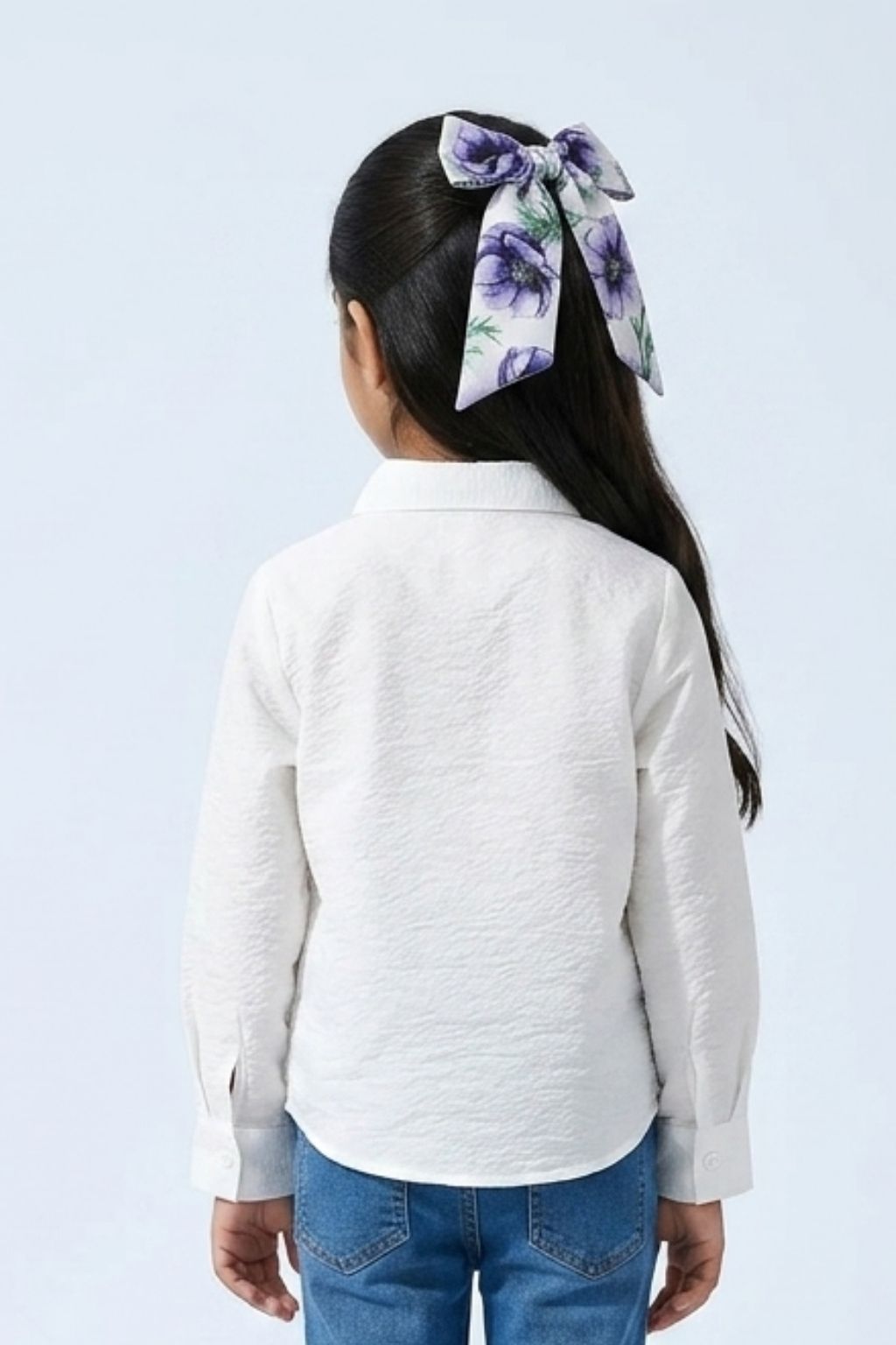 Girls Off White Floral Printed Top With Collar Neck