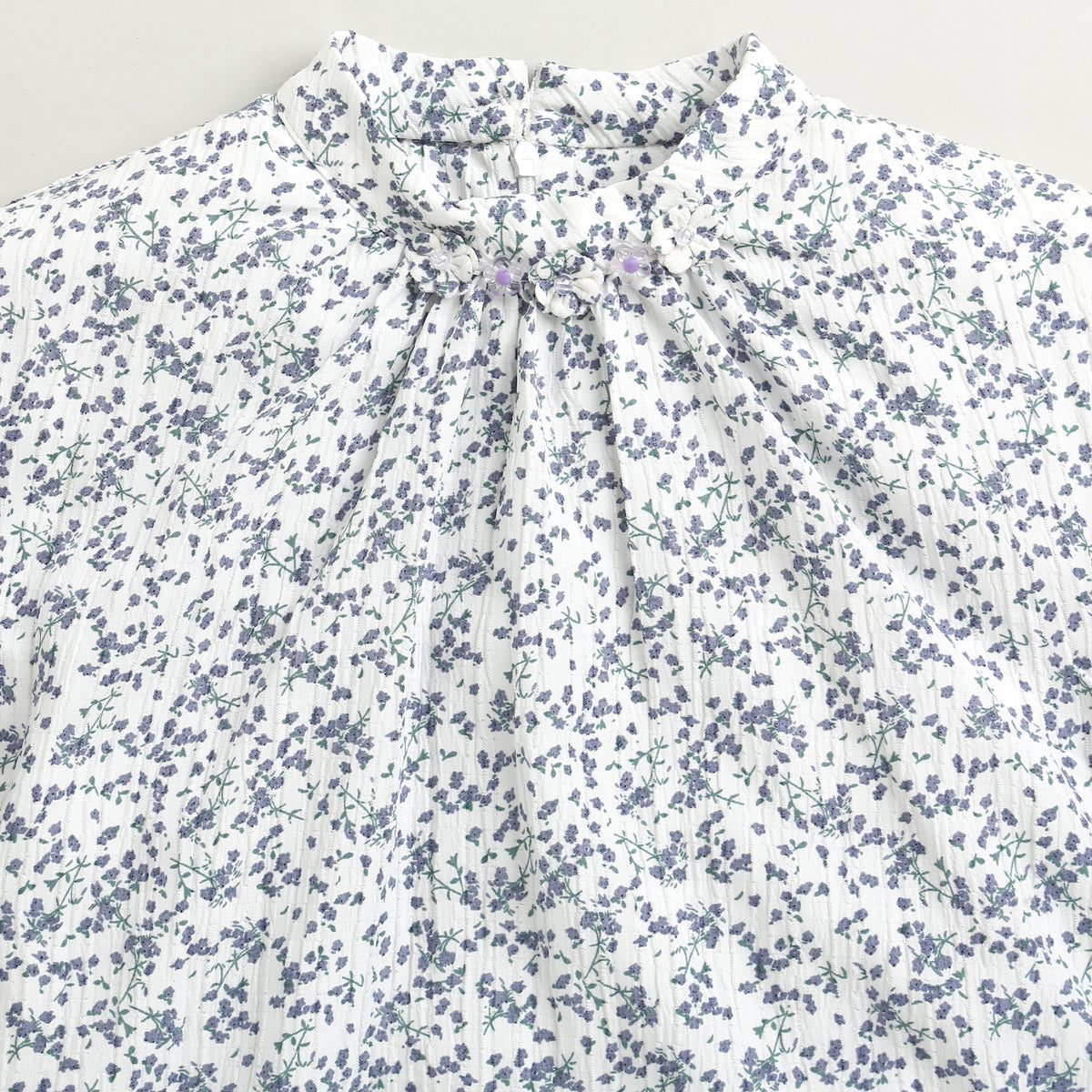 Girls Blue Floral Printed Ruffle Sleeve Top