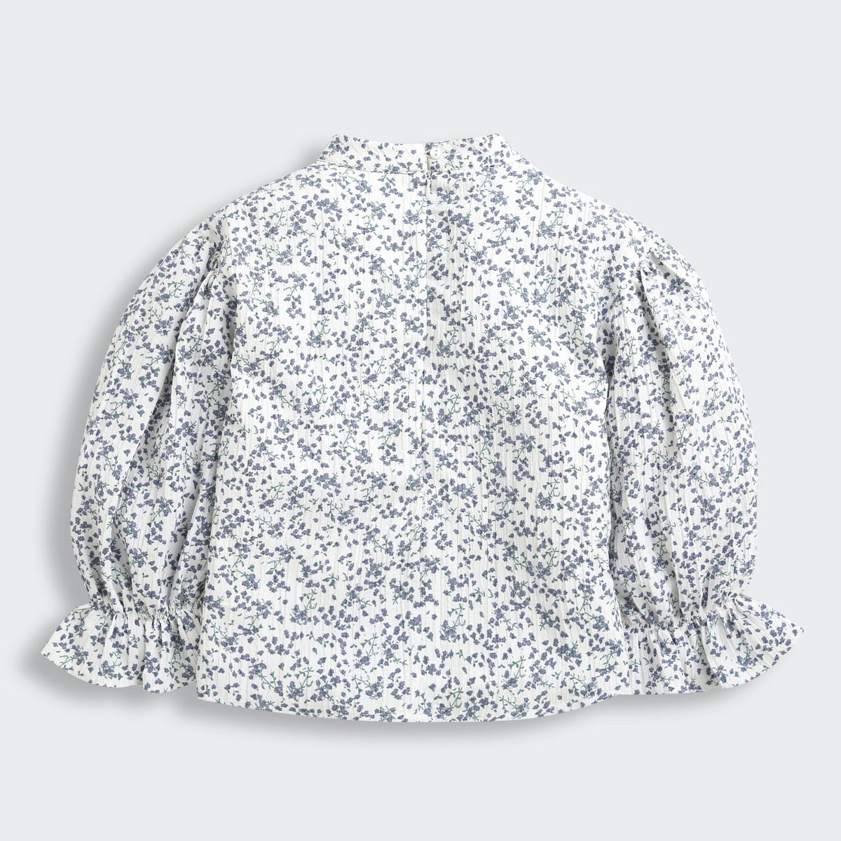 Girls Blue Floral Printed Ruffle Sleeve Top