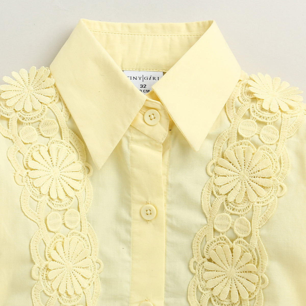Girls Yellow Floral Lace Panel Shirt