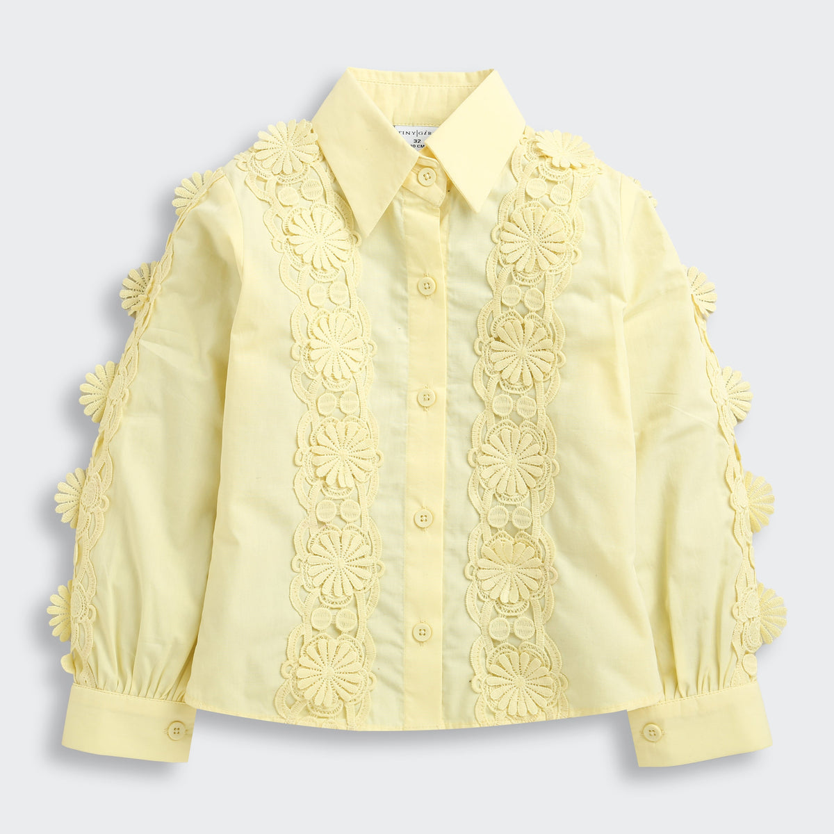 Girls Yellow Floral Lace Panel Shirt