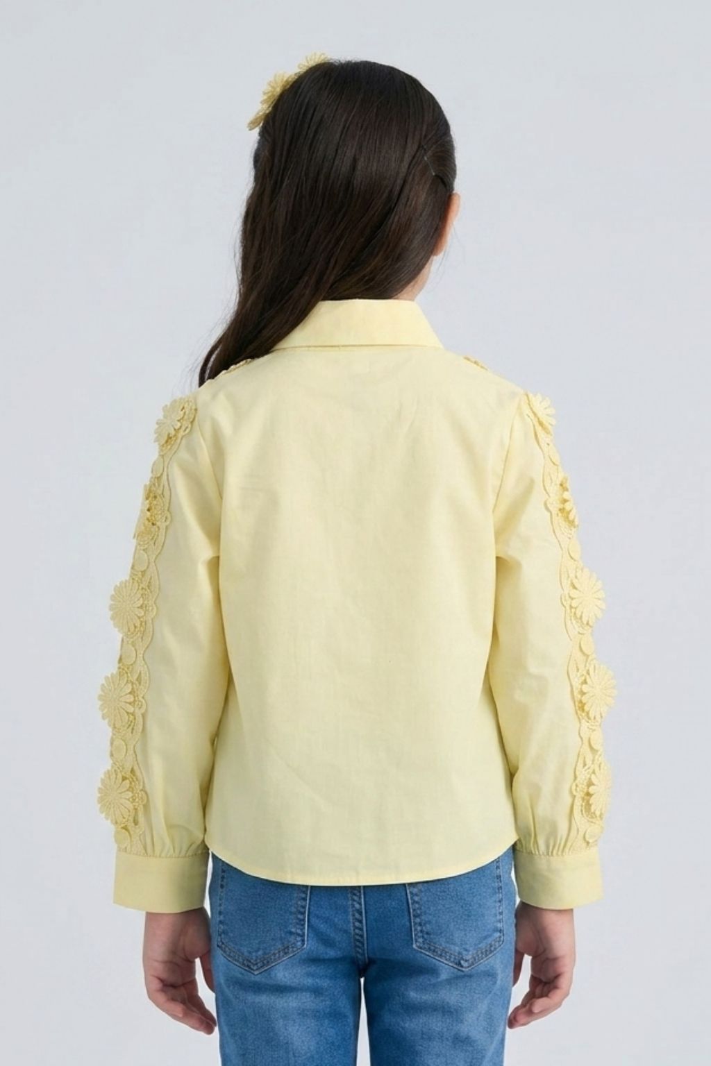 Girls Yellow Floral Lace Panel Shirt