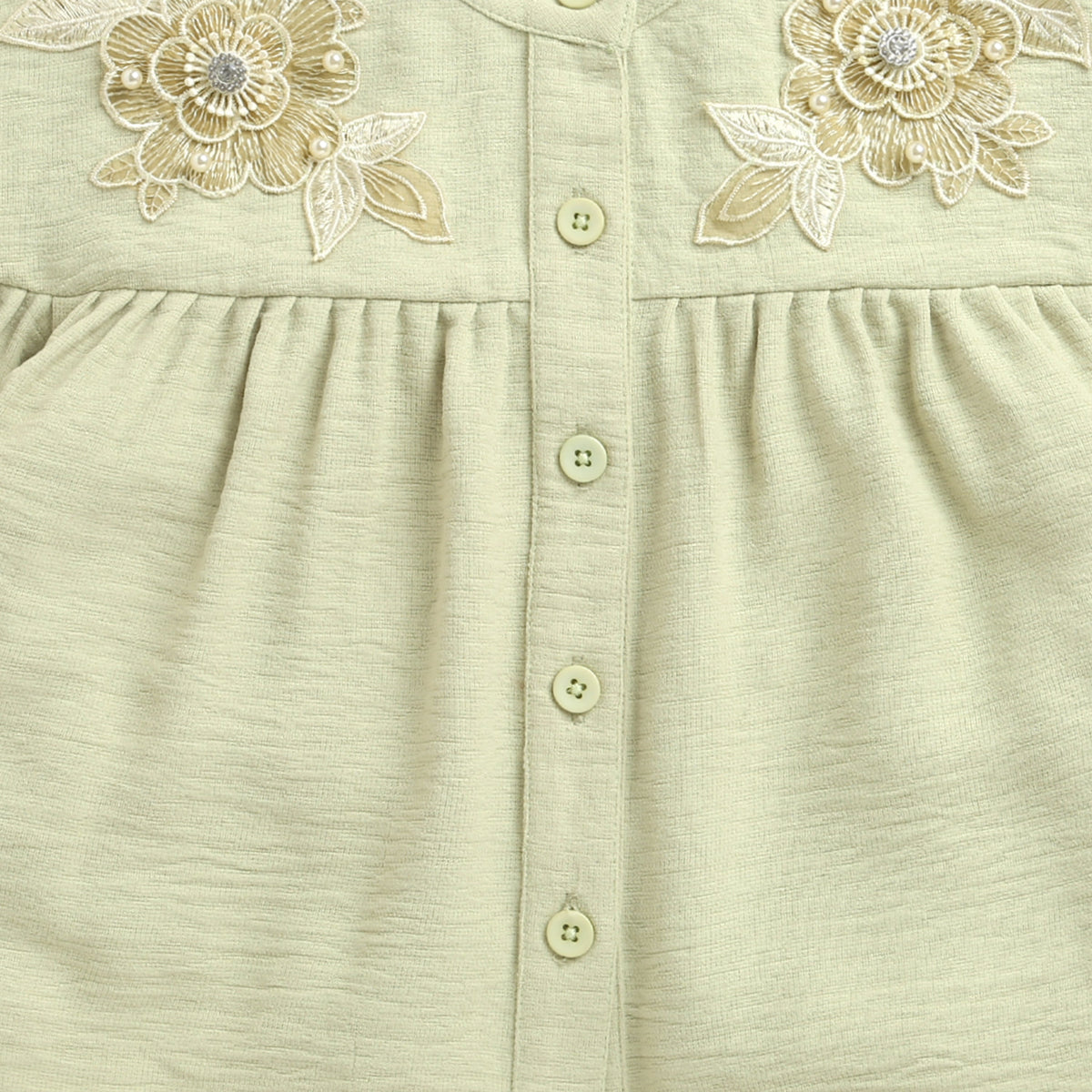 Girls Sage Green Embroidered Top
