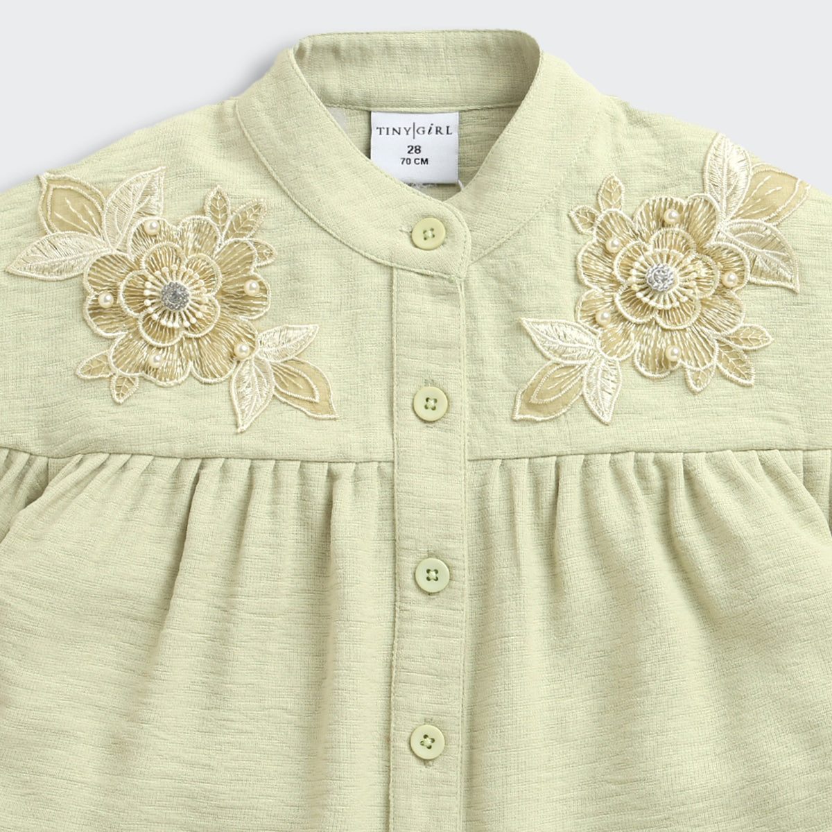 Girls Sage Green Embroidered Top