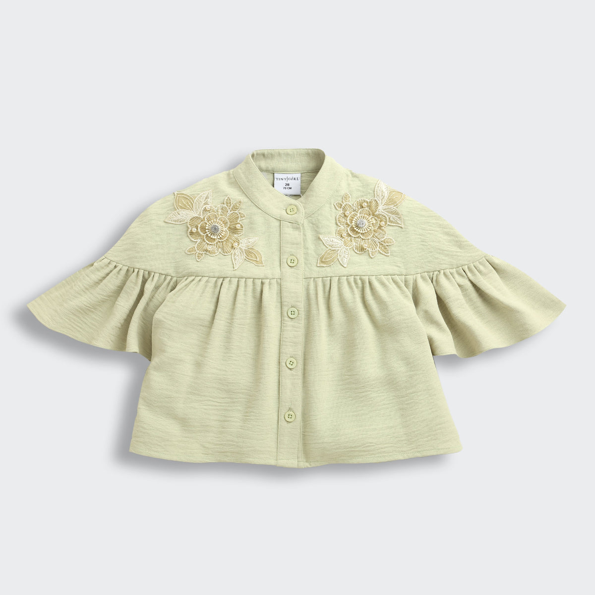 Girls Sage Green Embroidered Top