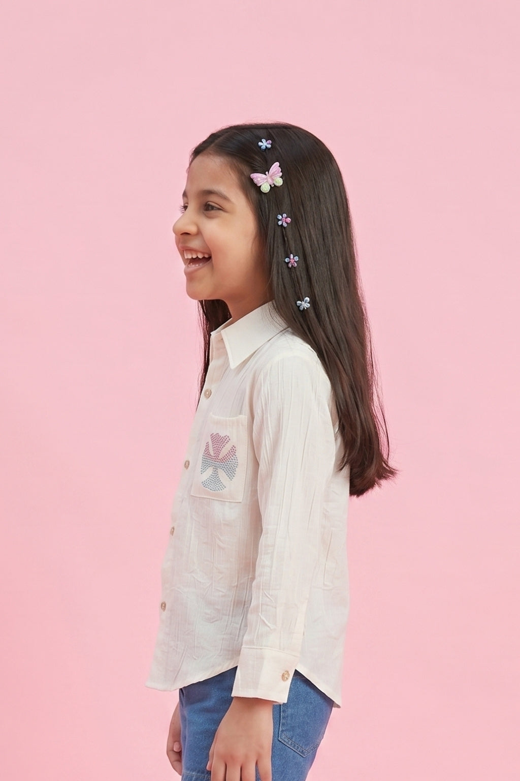 Girls Off-White Embroidered Shirt