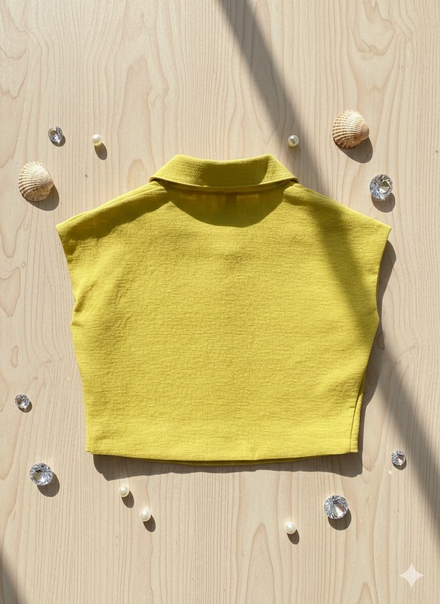 Girls Yellow Self-Textured Casual Fancy Top