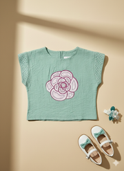 Girls Powder Blue Casual Fancy Crop Top