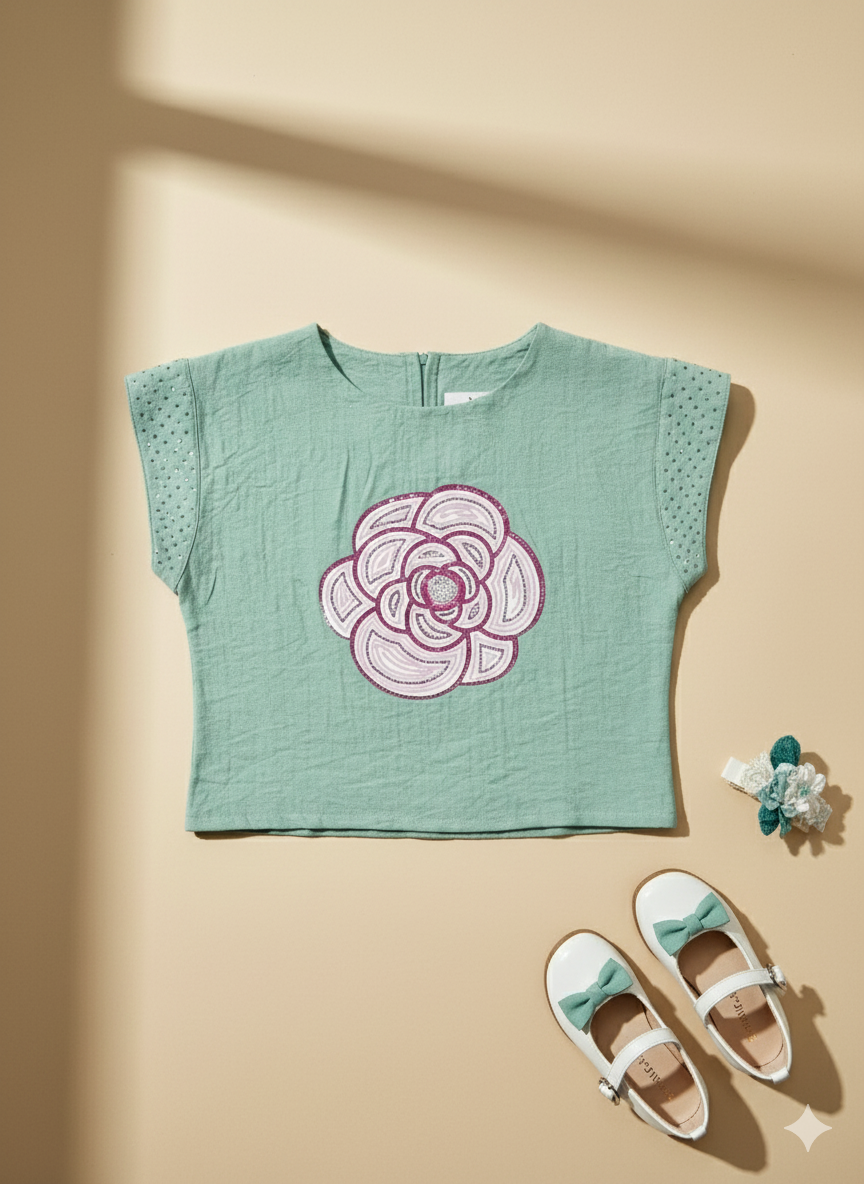Girls Powder Blue Casual Fancy Crop Top