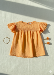 Girls Orange Self-Textured Fancy Casual Top