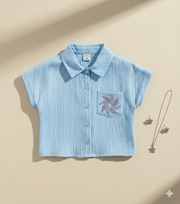 Girls Blue Self-Textured Casual Shirt