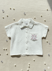 Girls White Self-Textured Casual Shirt