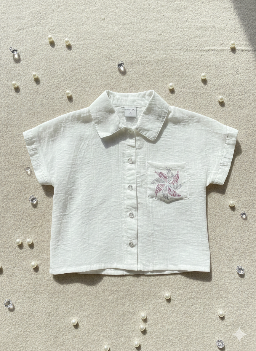 Girls White Self-Textured Casual Shirt