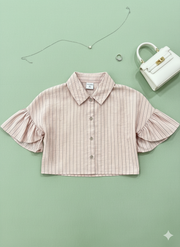 Girls Peach Striped Casual Shirt