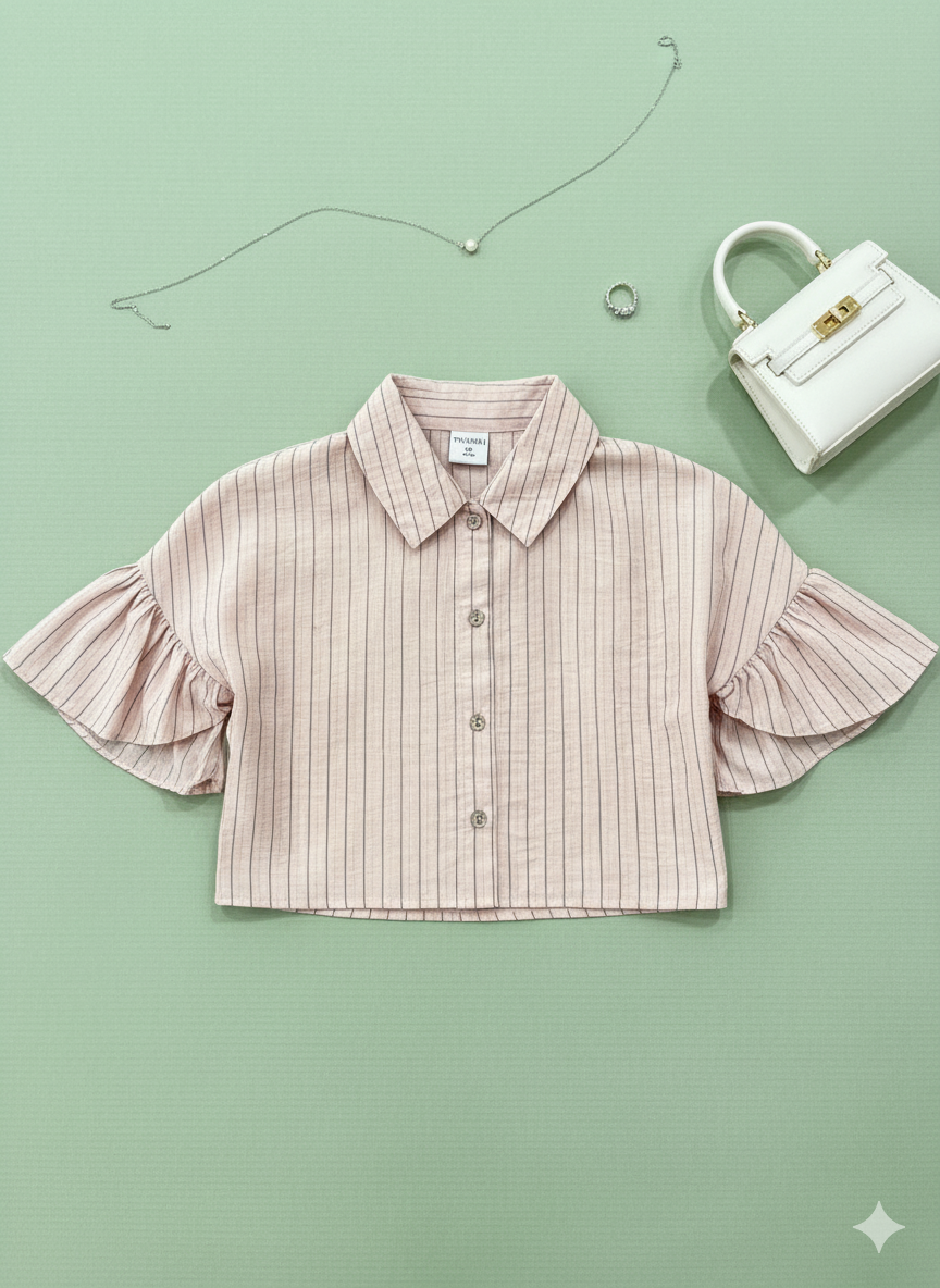 Girls Peach Striped Casual Shirt