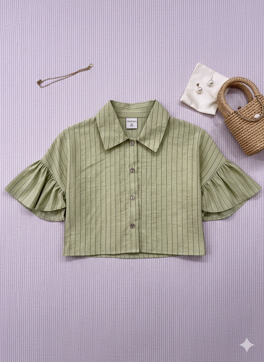 Girls Pista Green Striped Casual Shirt