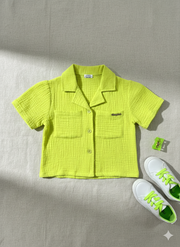 Girls Neon Green Casual Crop Shirt