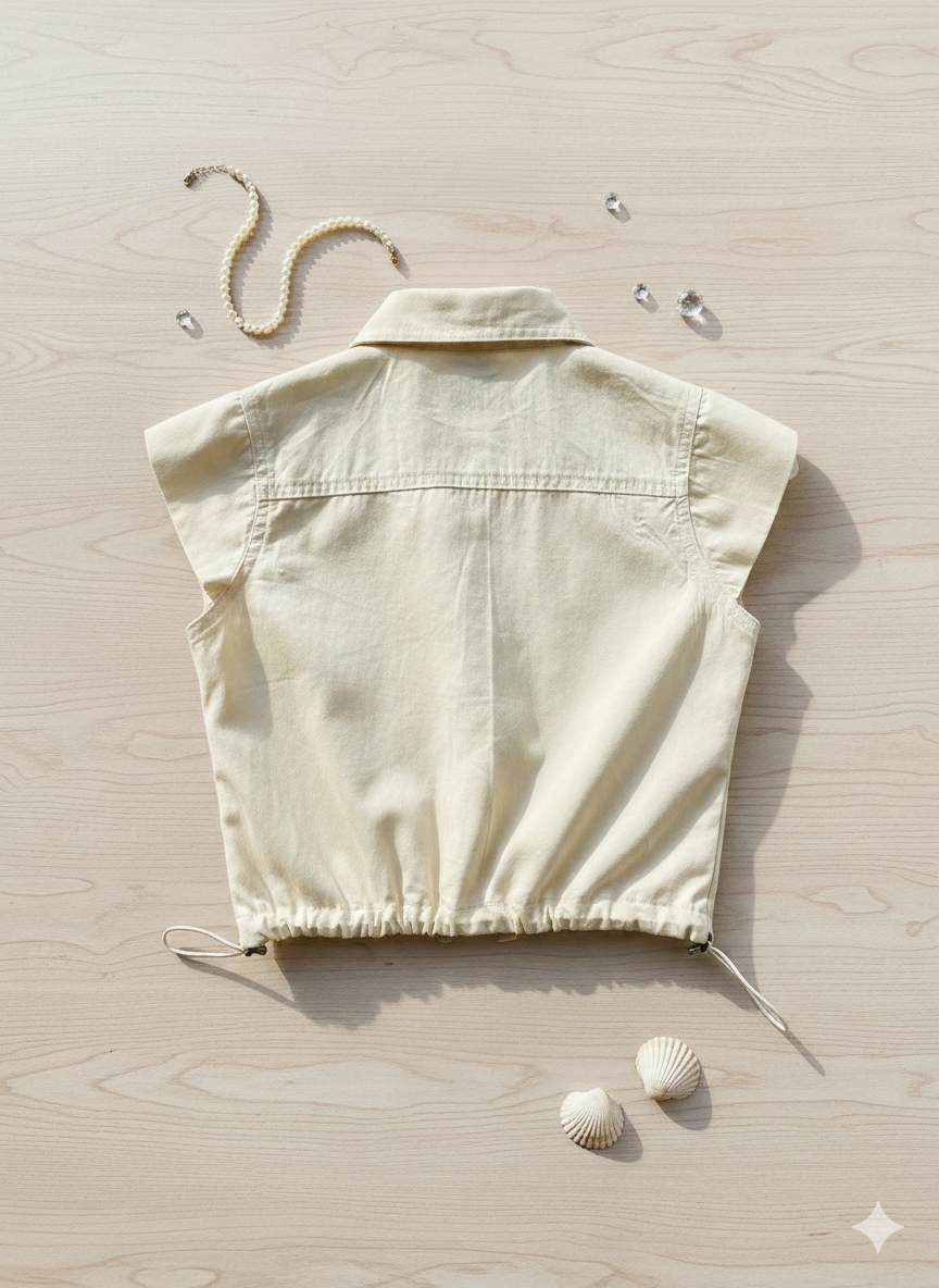 Girls Cream Drawstring Detail Button-Down Shirt