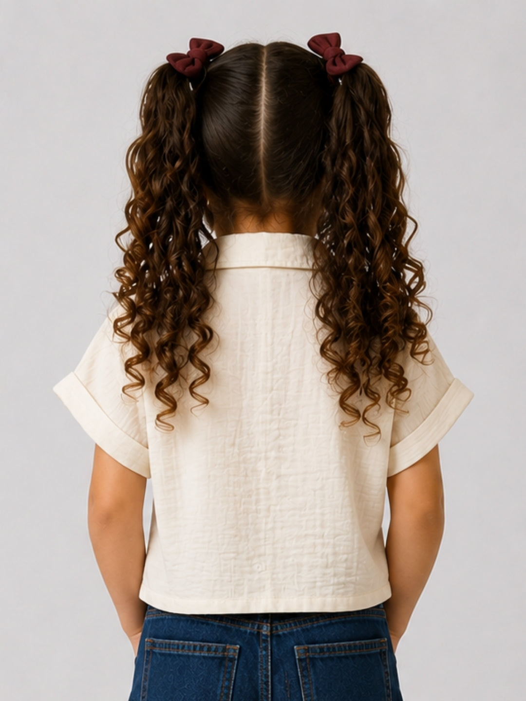 Girls Cream Embroidered Regular-Fit Cotton T-Shirt