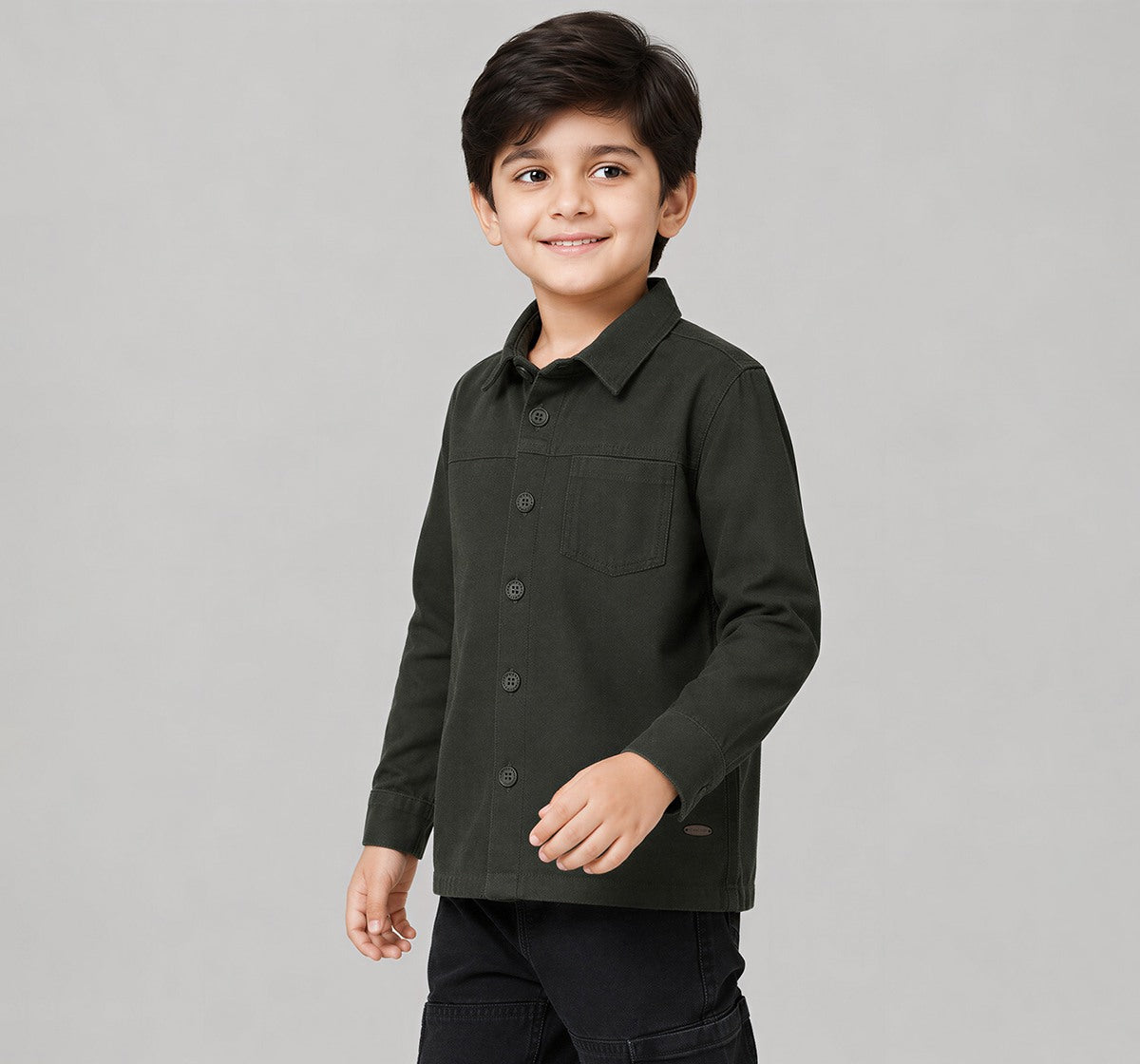 Full Sleeves Hooded Shacket Withapplique Green